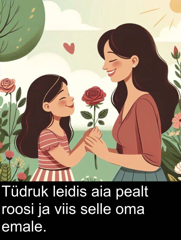 roosi: Tüdruk leidis aia pealt roosi ja viis selle oma emale.