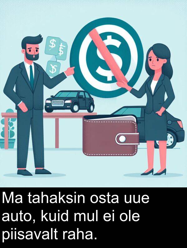 uue: Ma tahaksin osta uue auto, kuid mul ei ole piisavalt raha.