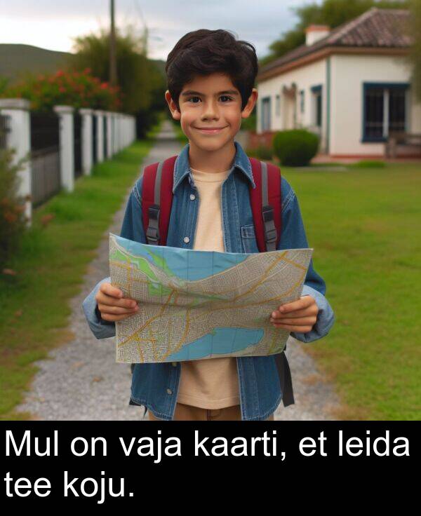 koju: Mul on vaja kaarti, et leida tee koju.