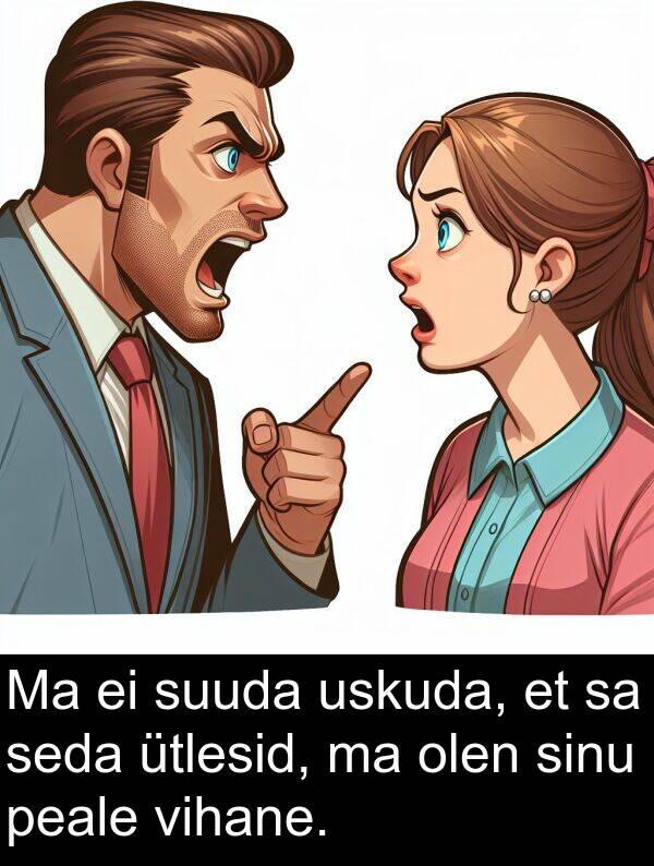 vihane: Ma ei suuda uskuda, et sa seda ütlesid, ma olen sinu peale vihane.