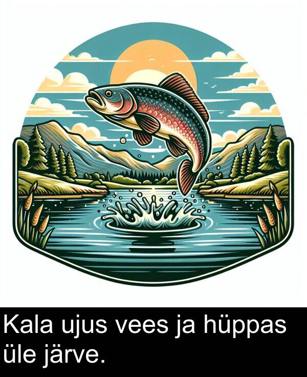 vees: Kala ujus vees ja hüppas üle järve.