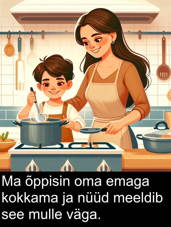 mulle: Ma õppisin oma emaga kokkama ja nüüd meeldib see mulle väga.