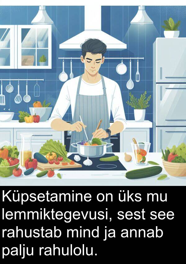 annab: Küpsetamine on üks mu lemmiktegevusi, sest see rahustab mind ja annab palju rahulolu.