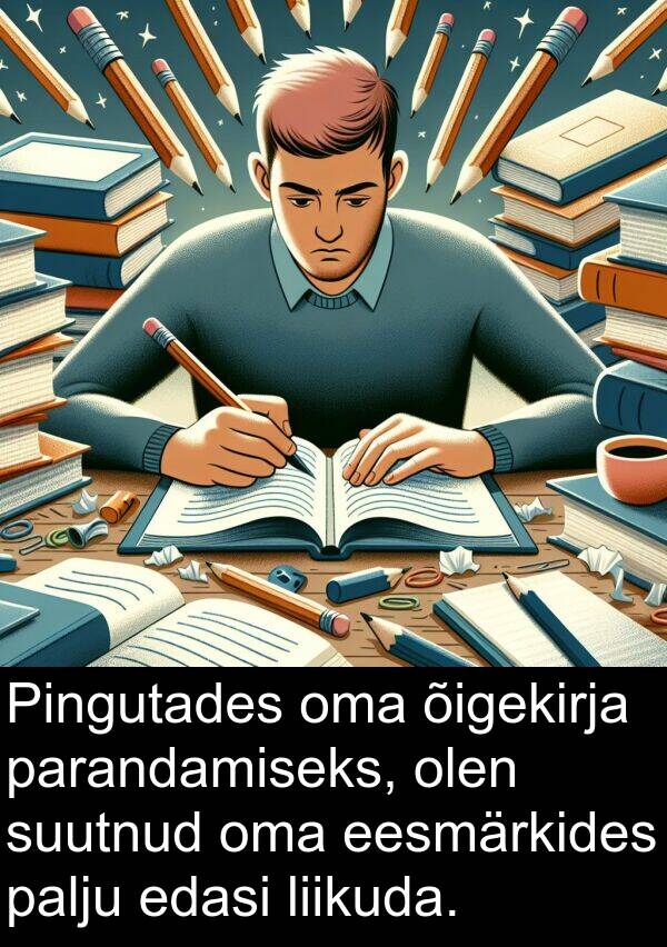 suutnud: Pingutades oma õigekirja parandamiseks, olen suutnud oma eesmärkides palju edasi liikuda.