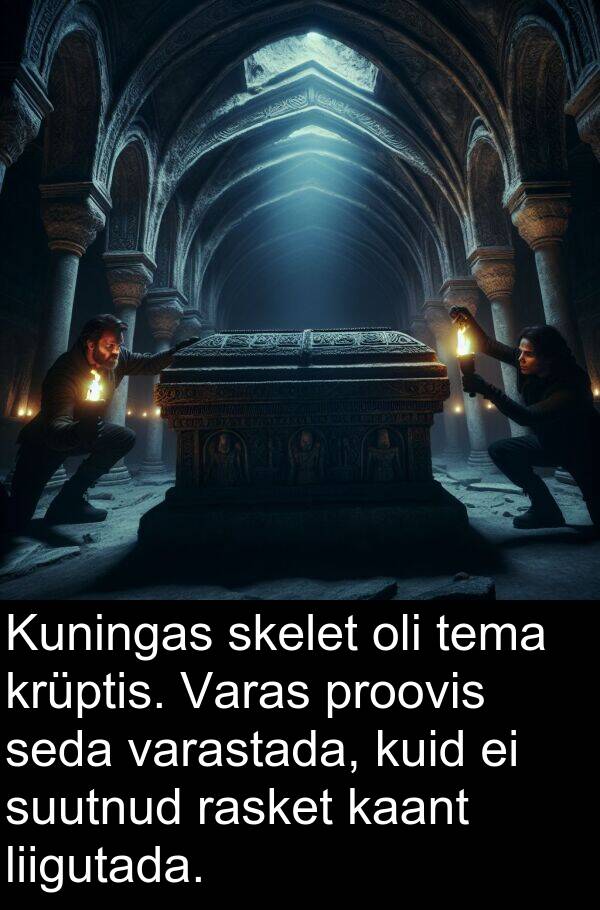 kaant: Kuningas skelet oli tema krüptis. Varas proovis seda varastada, kuid ei suutnud rasket kaant liigutada.