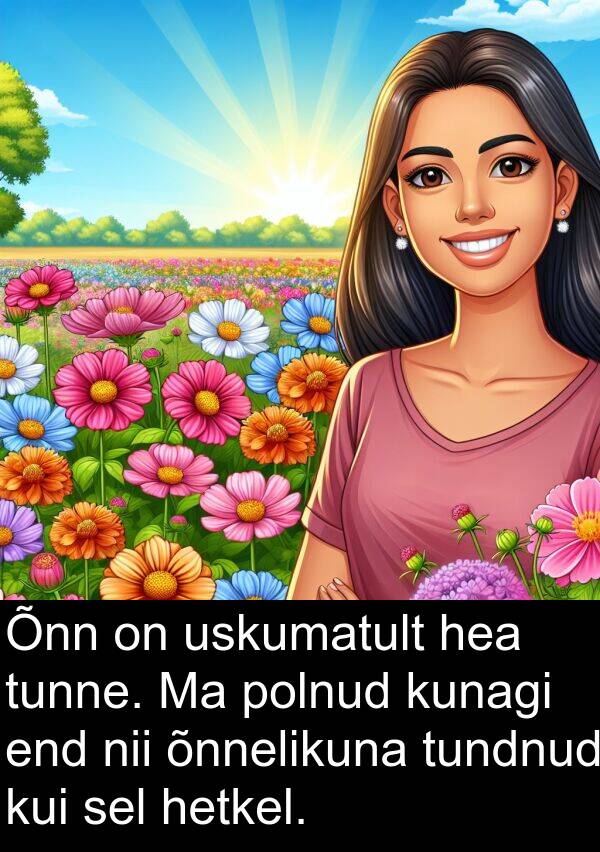 tunne: Õnn on uskumatult hea tunne. Ma polnud kunagi end nii õnnelikuna tundnud kui sel hetkel.