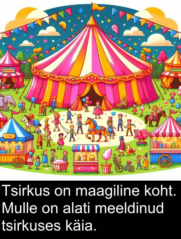 tsirkuses: Tsirkus on maagiline koht. Mulle on alati meeldinud tsirkuses käia.