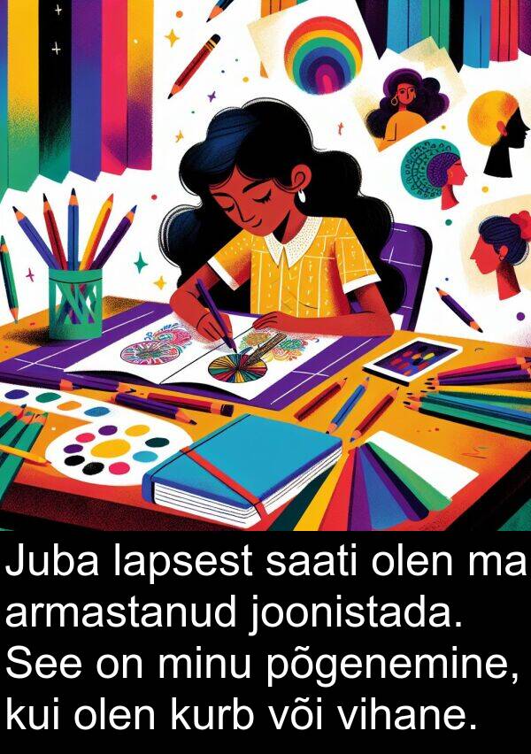 vihane: Juba lapsest saati olen ma armastanud joonistada. See on minu põgenemine, kui olen kurb või vihane.