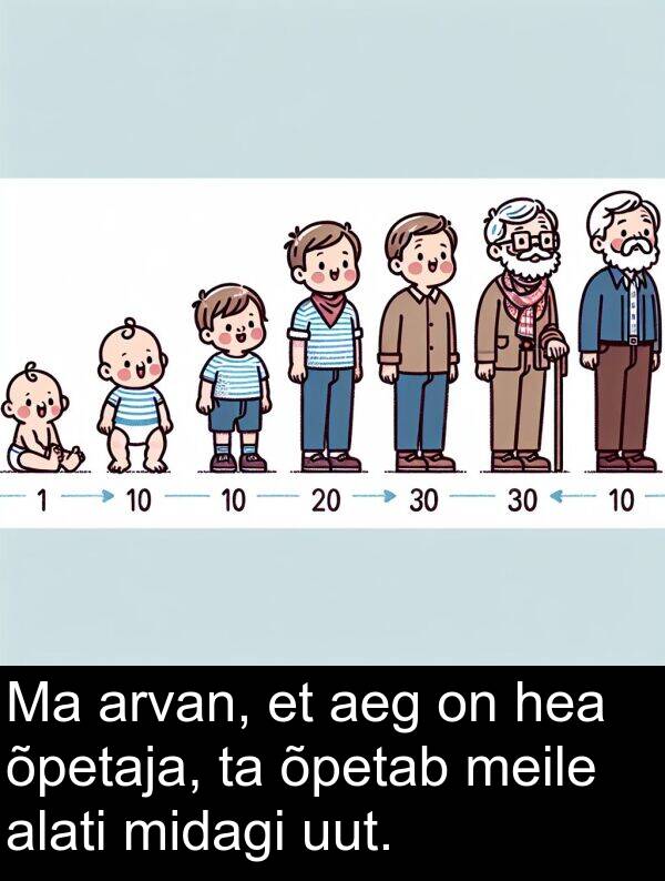 uut: Ma arvan, et aeg on hea õpetaja, ta õpetab meile alati midagi uut.