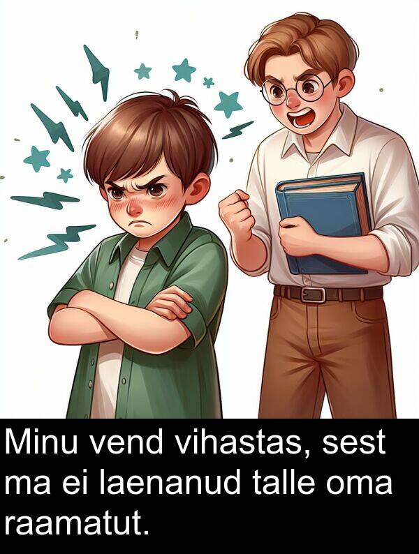 vend: Minu vend vihastas, sest ma ei laenanud talle oma raamatut.