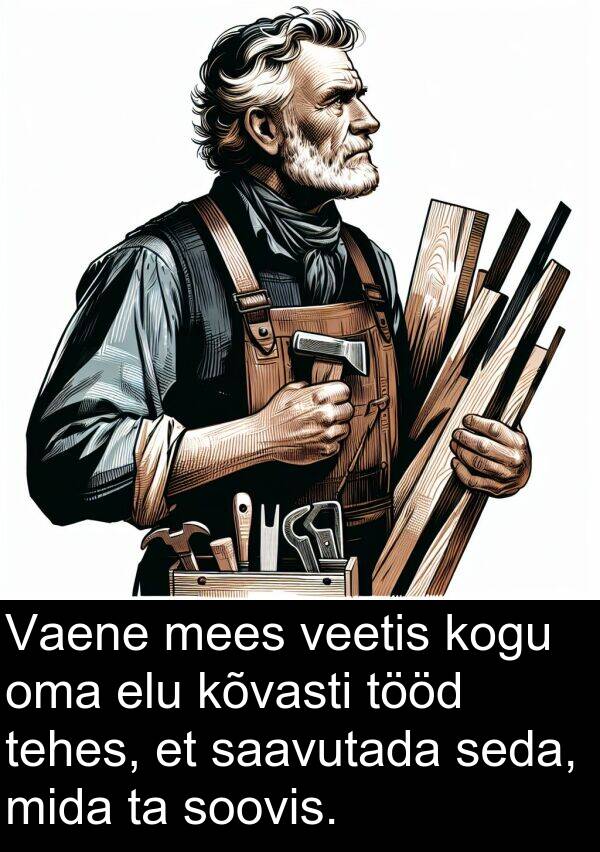 kõvasti: Vaene mees veetis kogu oma elu kõvasti tööd tehes, et saavutada seda, mida ta soovis.
