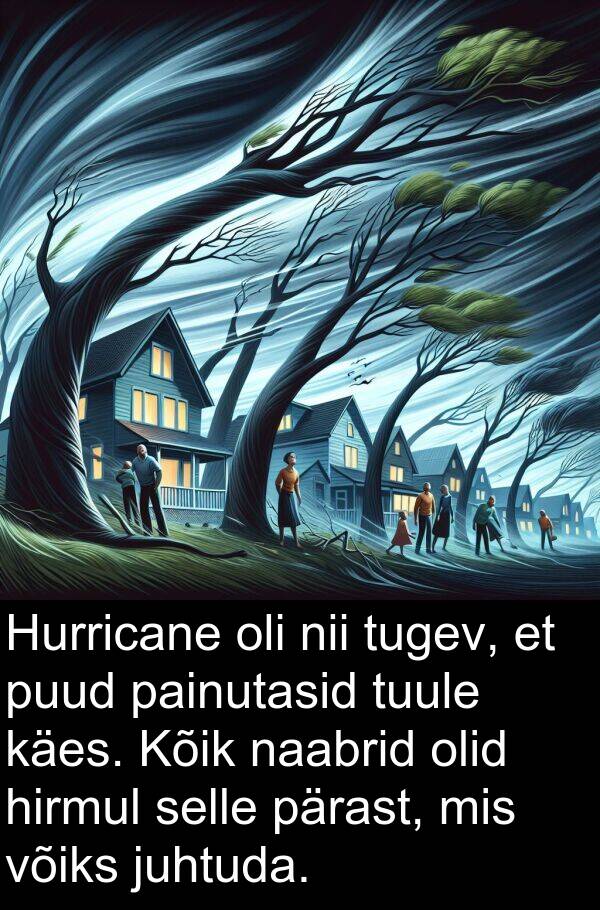 painutasid: Hurricane oli nii tugev, et puud painutasid tuule käes. Kõik naabrid olid hirmul selle pärast, mis võiks juhtuda.