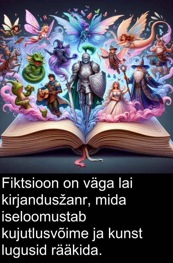 kunst: Fiktsioon on väga lai kirjandusžanr, mida iseloomustab kujutlusvõime ja kunst lugusid rääkida.