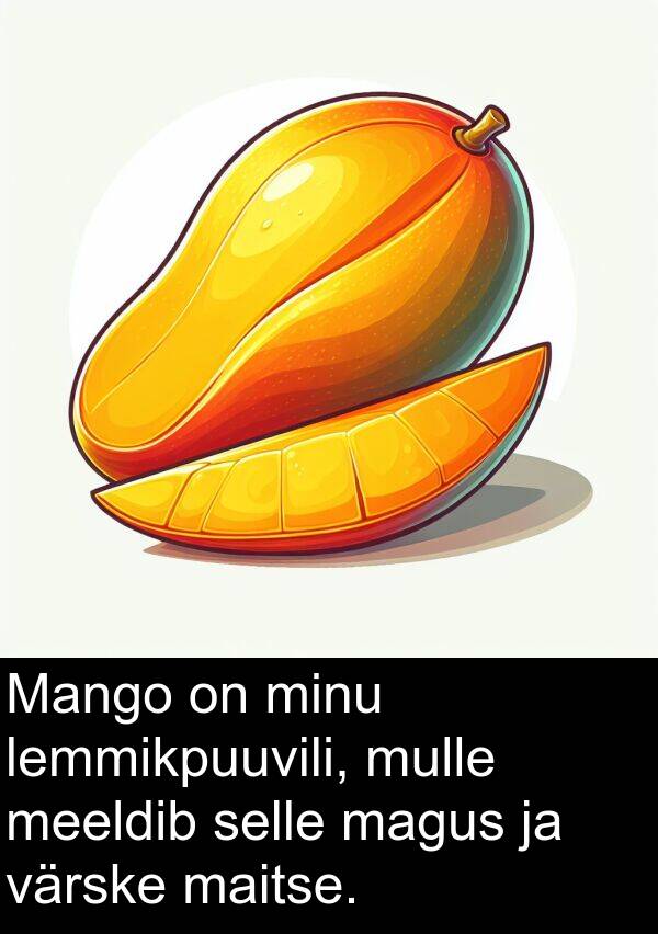 värske: Mango on minu lemmikpuuvili, mulle meeldib selle magus ja värske maitse.
