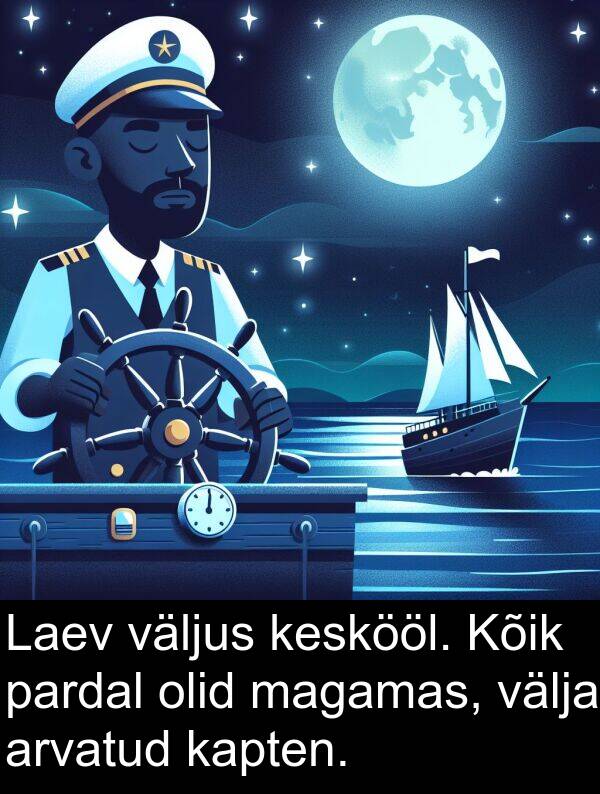 välja: Laev väljus keskööl. Kõik pardal olid magamas, välja arvatud kapten.