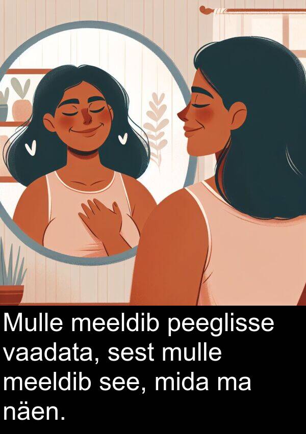vaadata: Mulle meeldib peeglisse vaadata, sest mulle meeldib see, mida ma näen.