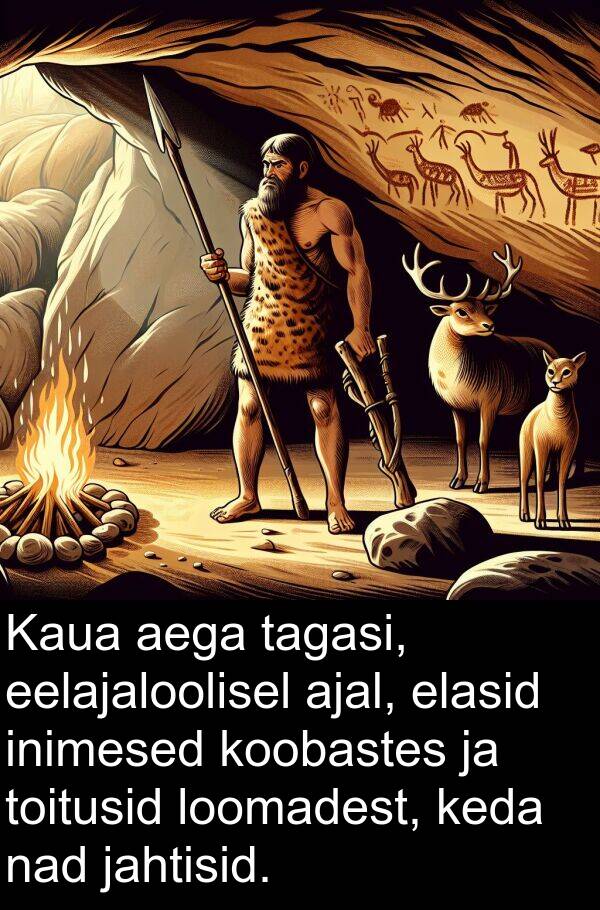 jahtisid: Kaua aega tagasi, eelajaloolisel ajal, elasid inimesed koobastes ja toitusid loomadest, keda nad jahtisid.