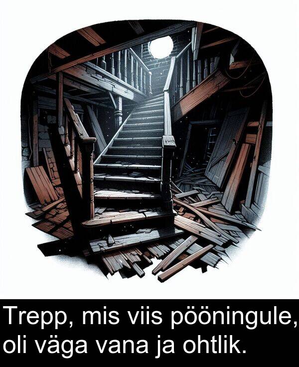 mis: Trepp, mis viis pööningule, oli väga vana ja ohtlik.