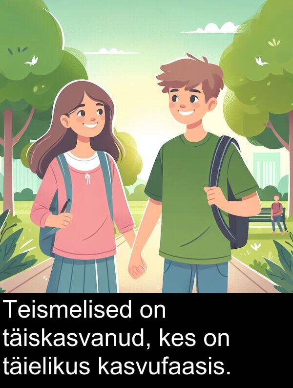 täielikus: Teismelised on täiskasvanud, kes on täielikus kasvufaasis.