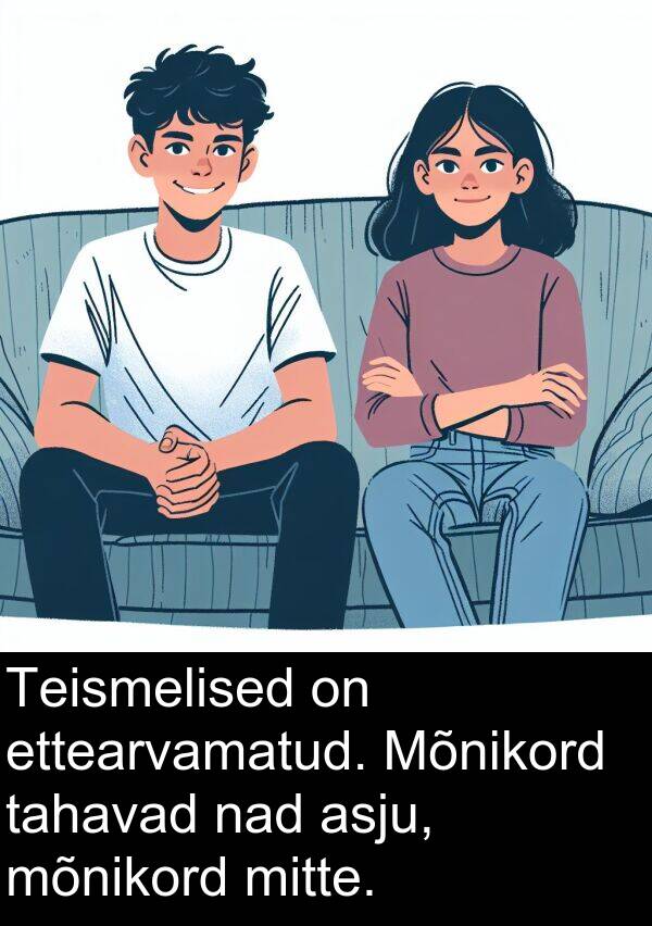 ettearvamatud: Teismelised on ettearvamatud. Mõnikord tahavad nad asju, mõnikord mitte.