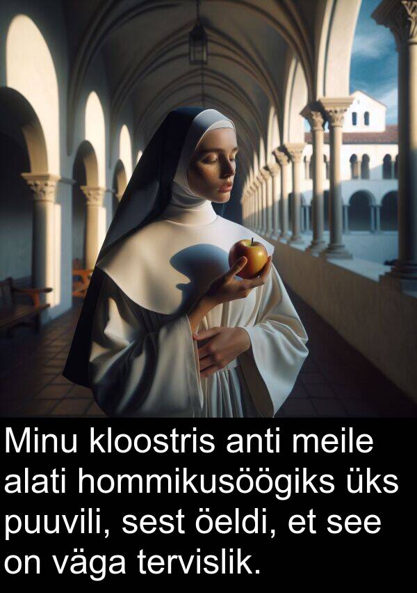kloostris: Minu kloostris anti meile alati hommikusöögiks üks puuvili, sest öeldi, et see on väga tervislik.