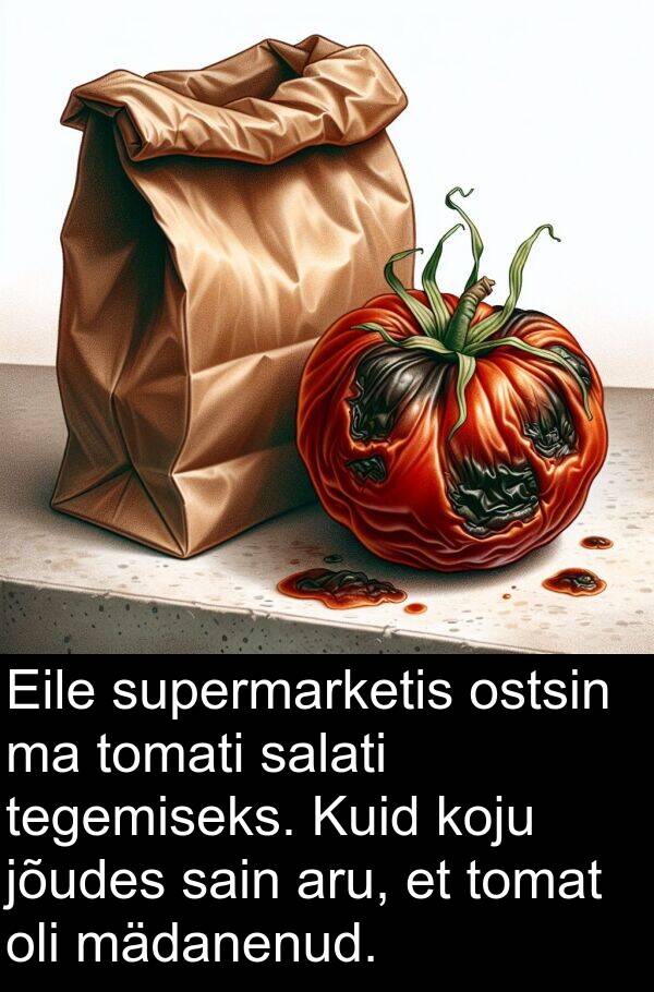 tomati: Eile supermarketis ostsin ma tomati salati tegemiseks. Kuid koju jõudes sain aru, et tomat oli mädanenud.