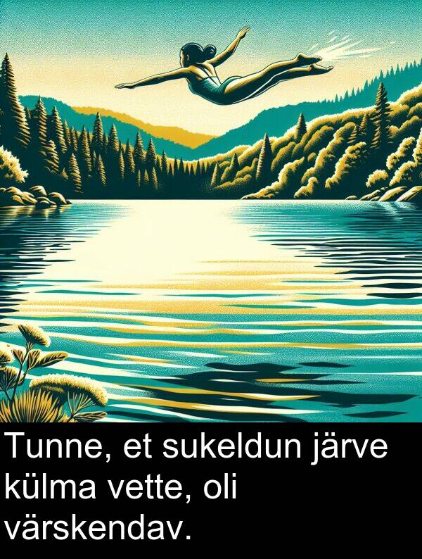 värskendav: Tunne, et sukeldun järve külma vette, oli värskendav.
