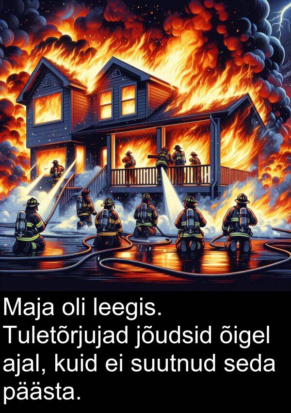 kuid: Maja oli leegis. Tuletõrjujad jõudsid õigel ajal, kuid ei suutnud seda päästa.