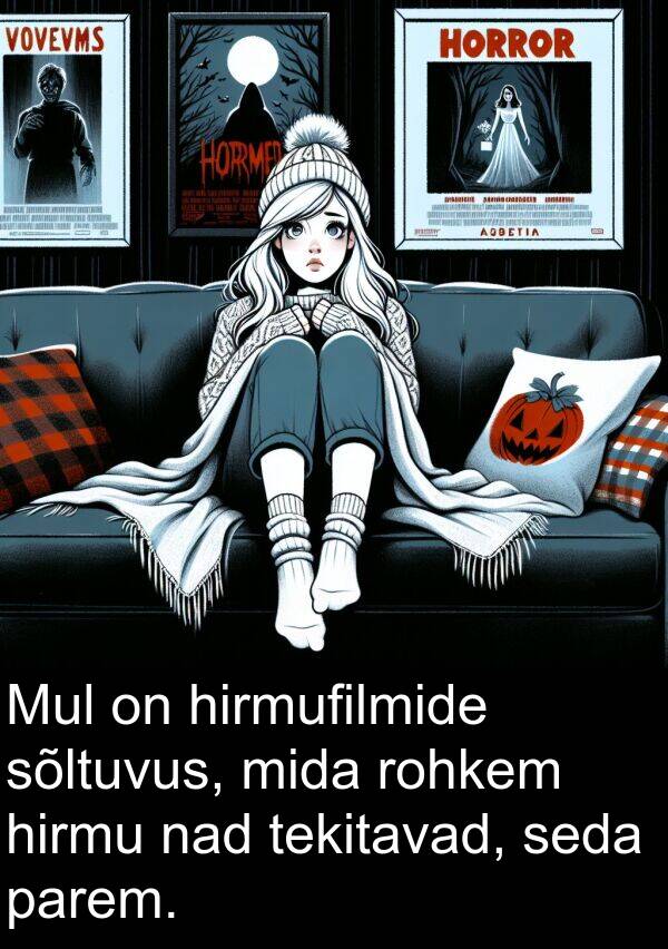 hirmufilmide: Mul on hirmufilmide sõltuvus, mida rohkem hirmu nad tekitavad, seda parem.