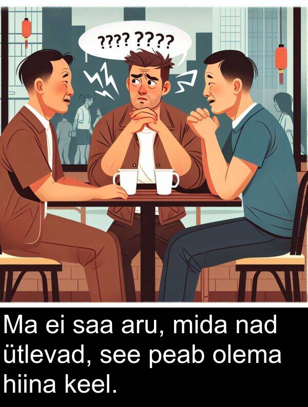 mida: Ma ei saa aru, mida nad ütlevad, see peab olema hiina keel.