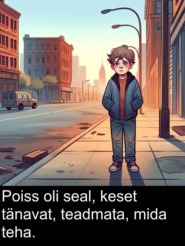 mida: Poiss oli seal, keset tänavat, teadmata, mida teha.