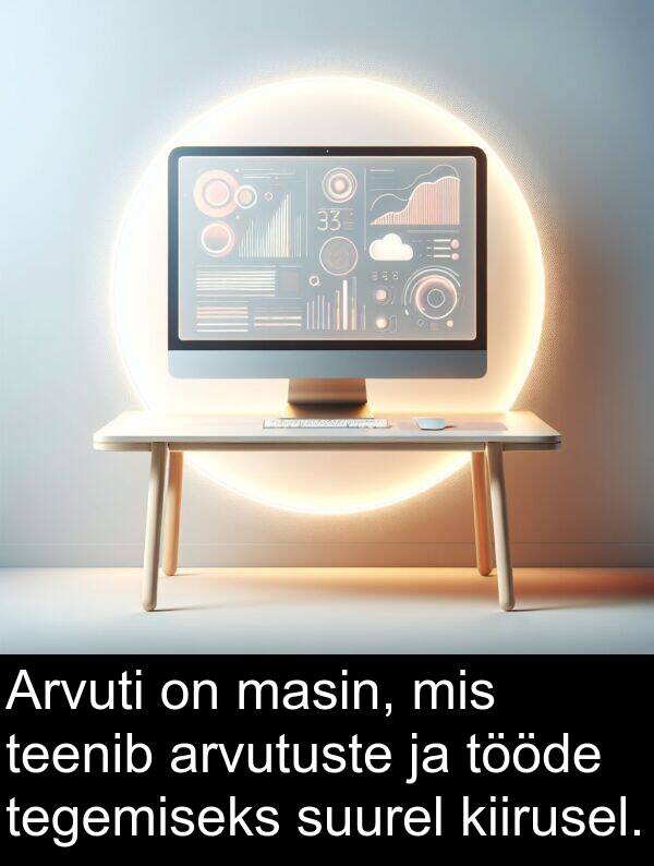 suurel: Arvuti on masin, mis teenib arvutuste ja tööde tegemiseks suurel kiirusel.