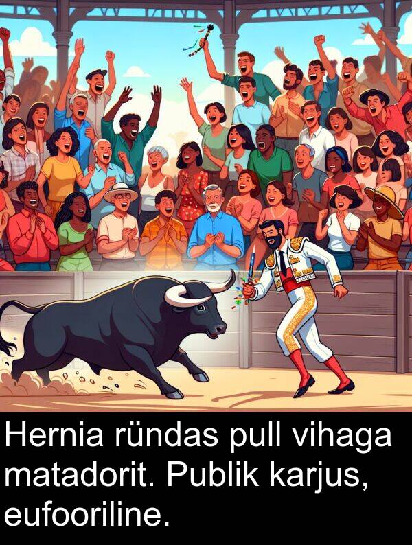 ründas: Hernia ründas pull vihaga matadorit. Publik karjus, eufooriline.