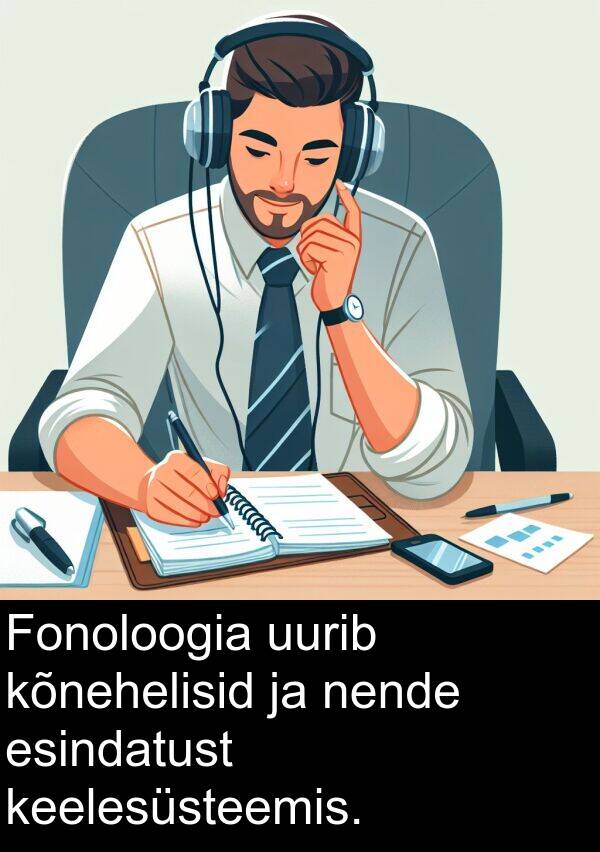 uurib: Fonoloogia uurib kõnehelisid ja nende esindatust keelesüsteemis.