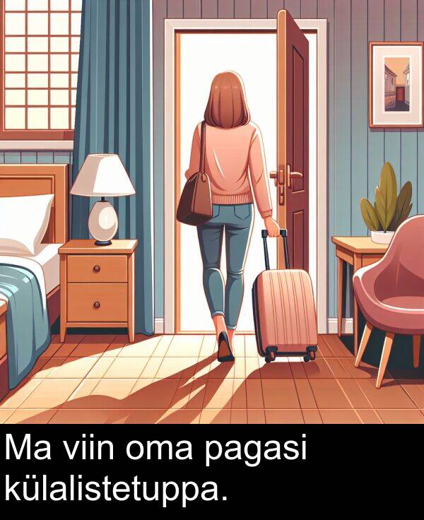 külalistetuppa: Ma viin oma pagasi külalistetuppa.