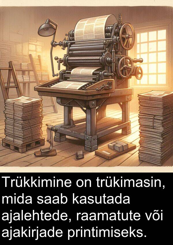 printimiseks: Trükkimine on trükimasin, mida saab kasutada ajalehtede, raamatute või ajakirjade printimiseks.