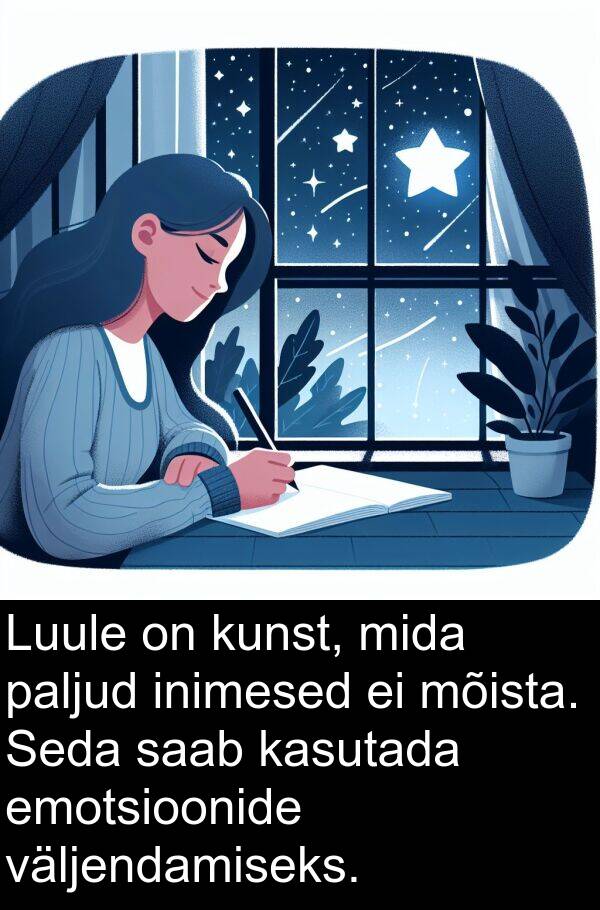 mõista: Luule on kunst, mida paljud inimesed ei mõista. Seda saab kasutada emotsioonide väljendamiseks.