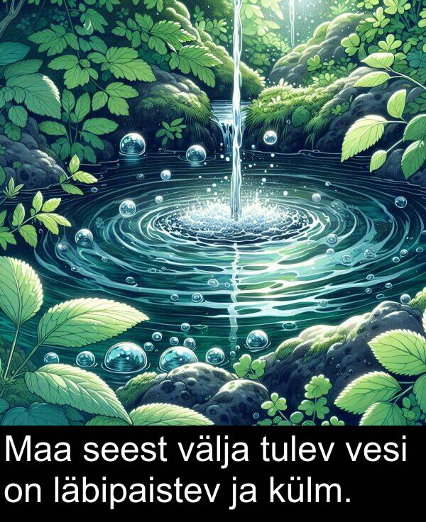 välja: Maa seest välja tulev vesi on läbipaistev ja külm.