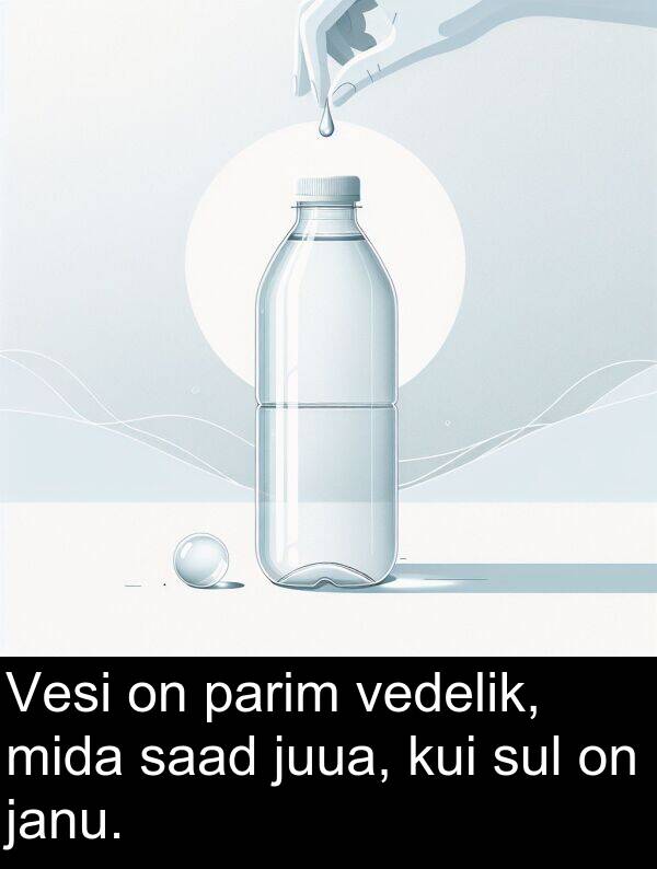 mida: Vesi on parim vedelik, mida saad juua, kui sul on janu.