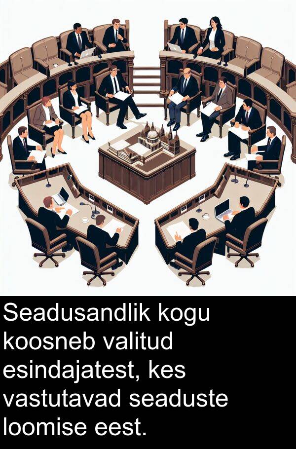 loomise: Seadusandlik kogu koosneb valitud esindajatest, kes vastutavad seaduste loomise eest.