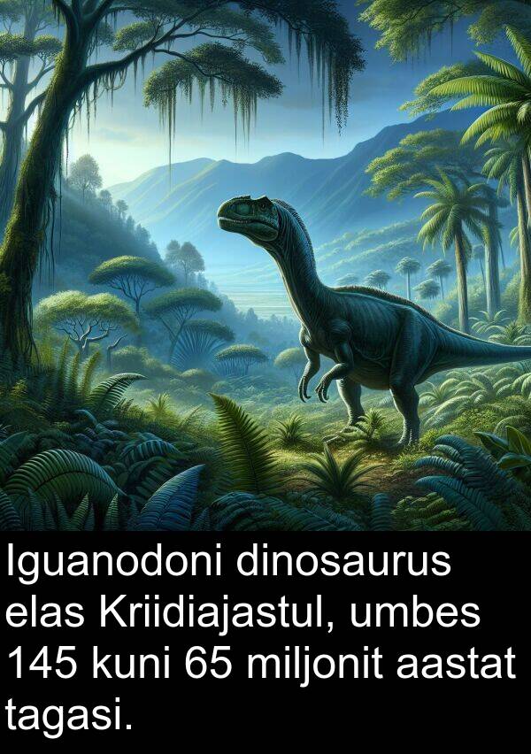 dinosaurus: Iguanodoni dinosaurus elas Kriidiajastul, umbes 145 kuni 65 miljonit aastat tagasi.
