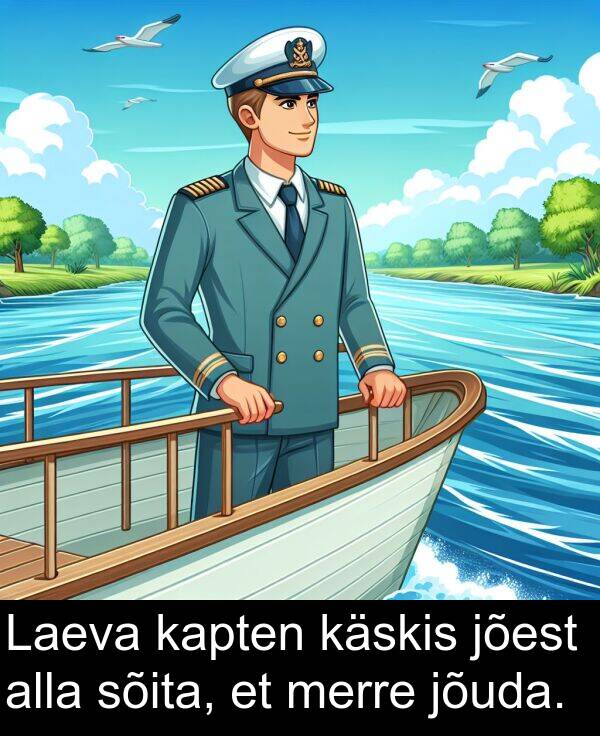 sõita: Laeva kapten käskis jõest alla sõita, et merre jõuda.