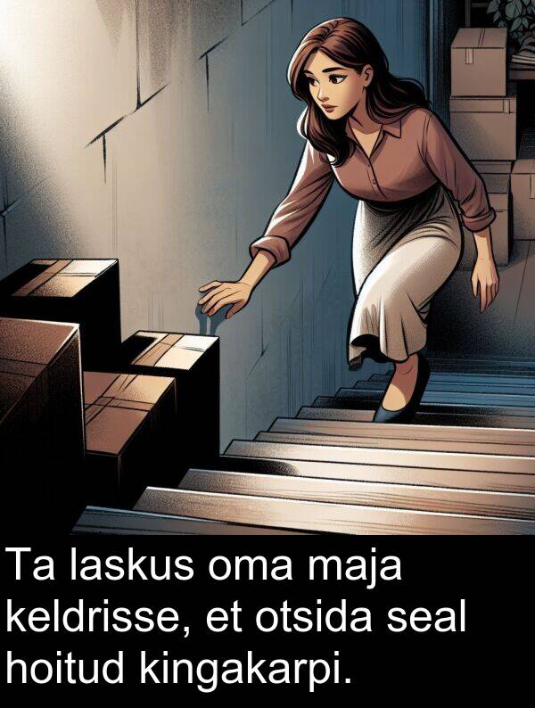 hoitud: Ta laskus oma maja keldrisse, et otsida seal hoitud kingakarpi.