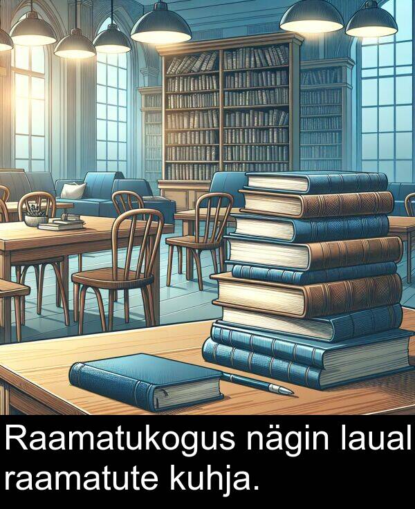 kuhja: Raamatukogus nägin laual raamatute kuhja.
