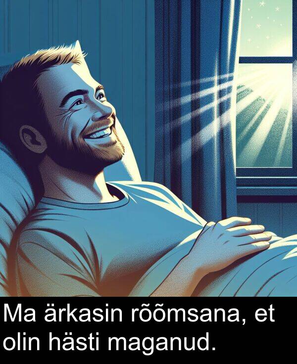 hästi: Ma ärkasin rõõmsana, et olin hästi maganud.