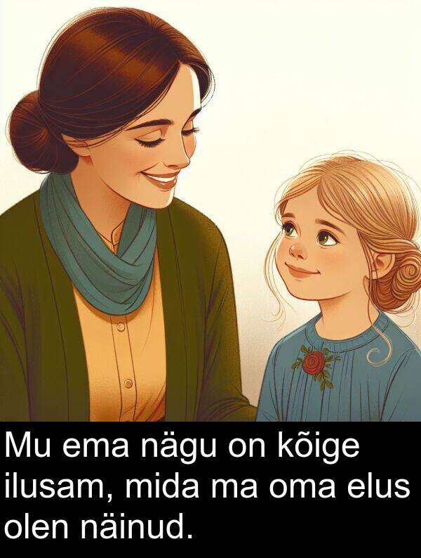 mida: Mu ema nägu on kõige ilusam, mida ma oma elus olen näinud.
