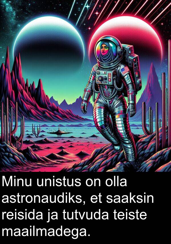 maailmadega: Minu unistus on olla astronaudiks, et saaksin reisida ja tutvuda teiste maailmadega.