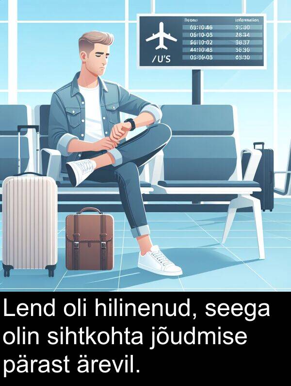 pärast: Lend oli hilinenud, seega olin sihtkohta jõudmise pärast ärevil.