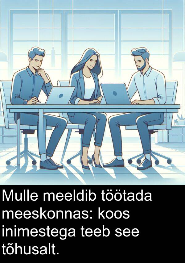 koos: Mulle meeldib töötada meeskonnas: koos inimestega teeb see tõhusalt.