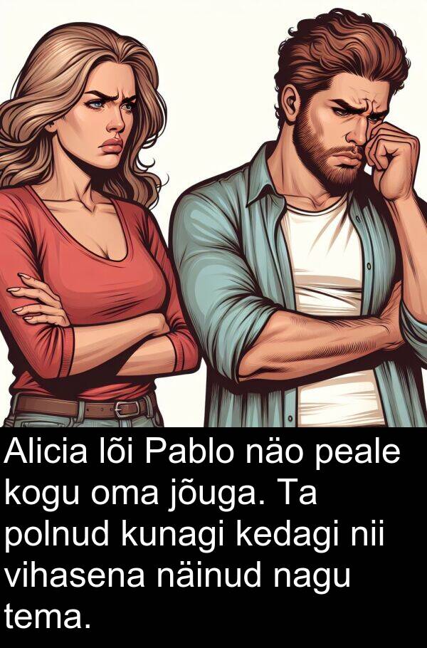 kunagi: Alicia lõi Pablo näo peale kogu oma jõuga. Ta polnud kunagi kedagi nii vihasena näinud nagu tema.